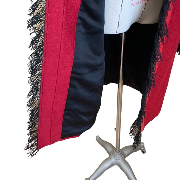 Rare Vintage 90s Richard Tyler Couture Red Snake Velvet Wool Lace Coat - Picture 9 of 16